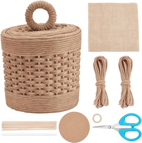 مجموعة سلة منسوجة من freebloss DIY macrame للمبتدئين مع تعليمات، سلة من القطن البيج، لوازم حرفية النسيج للبالغين، هدية سلال تخزين مصنوعة يدويًا in Kuwait