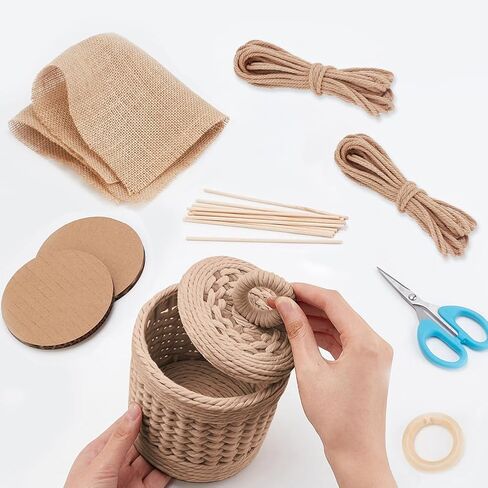 مجموعة سلة منسوجة من freebloss DIY macrame للمبتدئين مع تعليمات، سلة من القطن البيج، لوازم حرفية النسيج للبالغين، هدية سلال تخزين مصنوعة يدويًا in Kuwait