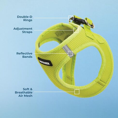 أفضل أدوات الحيوانات الأليفة Voyager Step-in Air Harness - شبكة لجميع الأحوال الجوية، عاكسة، لا يوجد حزام سحب للكلاب والقطط - آمن مع مشبك وحلقة تثبيت، مشبك، حلقات مزدوجة على شكل حرف D - أخضر ليموني، XS in Kuwait