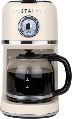 Nostalgia Classic Retro 10 Cup Coffee Maker - One-Touch Drip Brew, Reusable Filter - Anti-Drip, Auto Shutoff, & Time Display - Dishwasher Safe 50 oz Carafe - Cream in Saudi Arabia