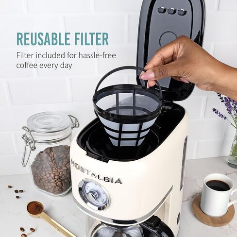Nostalgia Classic Retro 10 Cup Coffee Maker - One-Touch Drip Brew, Reusable Filter - Anti-Drip, Auto Shutoff, & Time Display - Dishwasher Safe 50 oz Carafe - Cream in Saudi Arabia