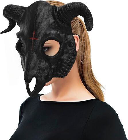 PURFUN Gothic Goat Head Skull Mask Ram Horns Animal Skull Costume Mask Demon Devil Evil Mask Cosplay Halloween Decor Prop in Saudi Arabia