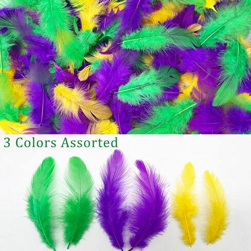 500PCS Small Craft Feathers Mardi Gras Assorted Colors 3-5Inch Purple Green Yellow Gold Rooster Feathers for Birthday Party Decoration Balloons Ornaments Dream Catchers Kindergarten Crafting in Saudi Arabia