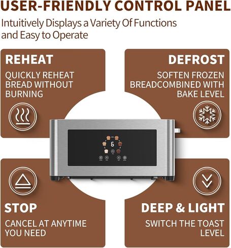 محمصة خبز بشاشة تعمل باللمس مع شاشة LCD، محمصة رفيعة شريحتين - فتحة طويلة 10 بوصات للخبز الفرنسي وفتحة واسعة جدًا 1.6 بوصة، 6 مستويات تحمير، 1200 وات، موفرة للمساحة in Kuwait