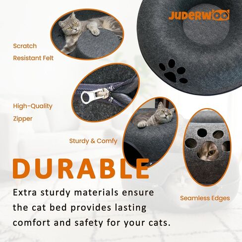 Peekaboo Cat Tunnel with Cute Paw Window, Large Indoor Donut Cat Cave for Play & Nap, Random Zipper Color (White/Charcoal Gray), Scratch-Resistant & Hand-Washable, Dark Gray in Kuwait