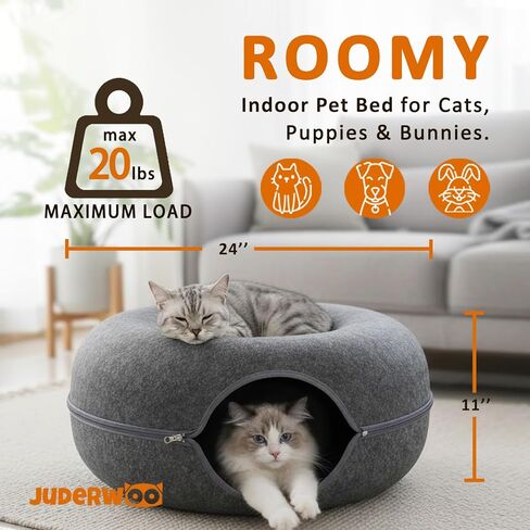Peekaboo Cat Tunnel with Cute Paw Window, Large Indoor Donut Cat Cave for Play & Nap, Random Zipper Color (White/Charcoal Gray), Scratch-Resistant & Hand-Washable, Dark Gray in Kuwait