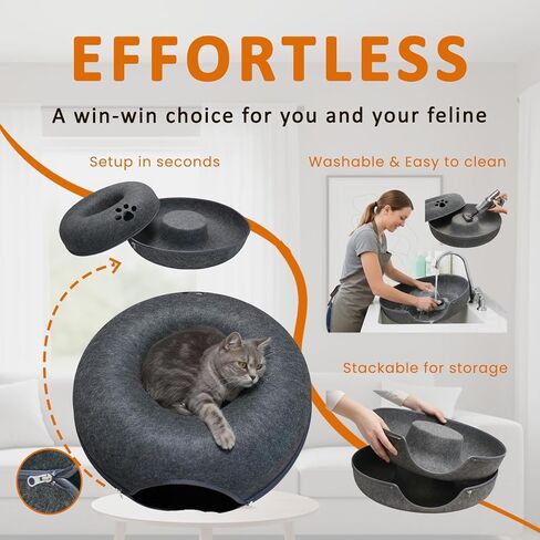 Peekaboo Cat Tunnel with Cute Paw Window, Large Indoor Donut Cat Cave for Play & Nap, Random Zipper Color (White/Charcoal Gray), Scratch-Resistant & Hand-Washable, Dark Gray in Kuwait