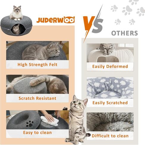 Peekaboo Cat Tunnel with Cute Paw Window, Large Indoor Donut Cat Cave for Play & Nap, Random Zipper Color (White/Charcoal Gray), Scratch-Resistant & Hand-Washable, Dark Gray in Kuwait