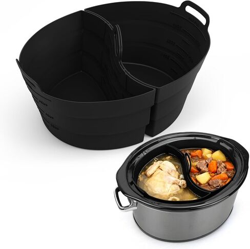 ChefAid Slow Cooker Divider Liners with Handle, 100% Silicone Reusable Slow Cooker Liners Compatible with 6-8 Quart Oval or Round Slow Cooker, Fits 7 Quart Crockpot Liners (Black, 2 Pack) in Kuwait