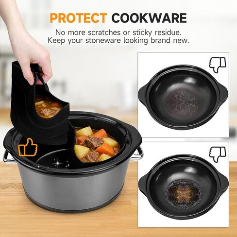 ChefAid Slow Cooker Divider Liners with Handle, 100% Silicone Reusable Slow Cooker Liners Compatible with 6-8 Quart Oval or Round Slow Cooker, Fits 7 Quart Crockpot Liners (Black, 2 Pack) in Kuwait