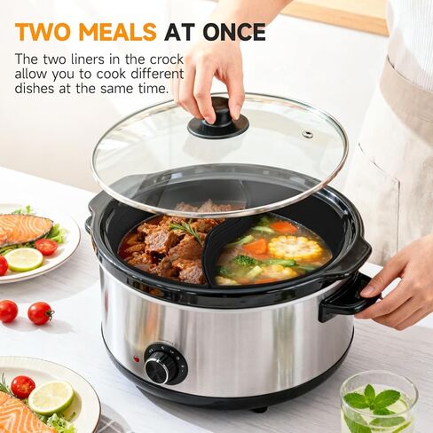 ChefAid Slow Cooker Divider Liners with Handle, 100% Silicone Reusable Slow Cooker Liners Compatible with 6-8 Quart Oval or Round Slow Cooker, Fits 7 Quart Crockpot Liners (Black, 2 Pack) in Kuwait