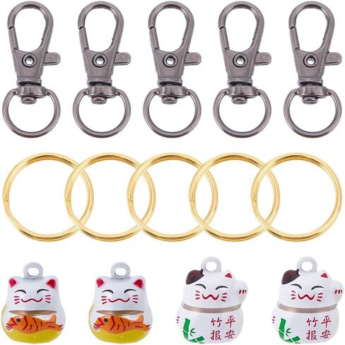 16Pcs DIY Keychain Making Kits Lucky Cat Collar Bells Loud Jingle Dog Bells Fortune Cat Charm Pendants with Swivel Clasps Split Key Rings for Puppy Kitten Collar Purse Keys Bag Jewelry in Kuwait