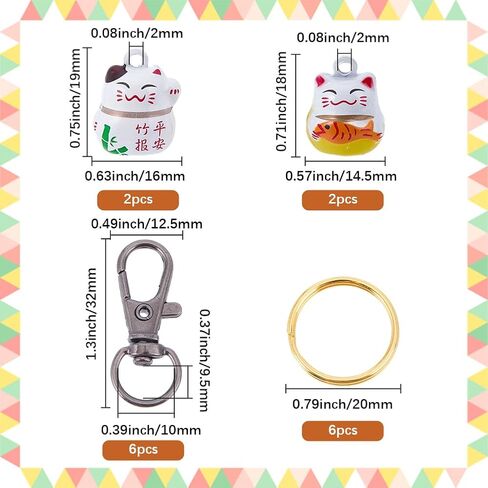 16Pcs DIY Keychain Making Kits Lucky Cat Collar Bells Loud Jingle Dog Bells Fortune Cat Charm Pendants with Swivel Clasps Split Key Rings for Puppy Kitten Collar Purse Keys Bag Jewelry in Kuwait