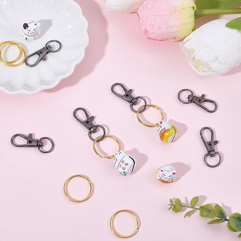 16Pcs DIY Keychain Making Kits Lucky Cat Collar Bells Loud Jingle Dog Bells Fortune Cat Charm Pendants with Swivel Clasps Split Key Rings for Puppy Kitten Collar Purse Keys Bag Jewelry in Kuwait