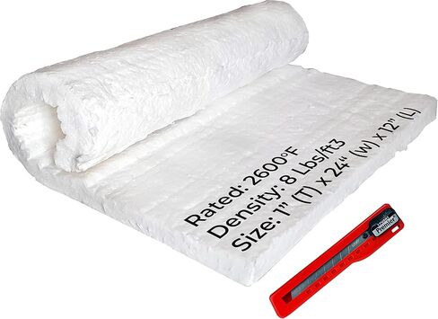 SIMOND STORE Ceramic Fiber Blanket - 8LB 2600F - 1" x 12" x 24" - High Temperature Insulation for Forge Furnace Wood Stove Fireplace Kiln Pizza Oven Chimney - Dishwasher Insulation Blanket with Knife in Kuwait