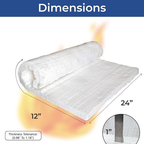 SIMOND STORE Ceramic Fiber Blanket - 8LB 2600F - 1" x 12" x 24" - High Temperature Insulation for Forge Furnace Wood Stove Fireplace Kiln Pizza Oven Chimney - Dishwasher Insulation Blanket with Knife in Kuwait