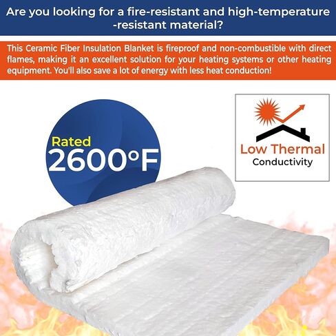 SIMOND STORE Ceramic Fiber Blanket - 8LB 2600F - 1" x 12" x 24" - High Temperature Insulation for Forge Furnace Wood Stove Fireplace Kiln Pizza Oven Chimney - Dishwasher Insulation Blanket with Knife in Kuwait