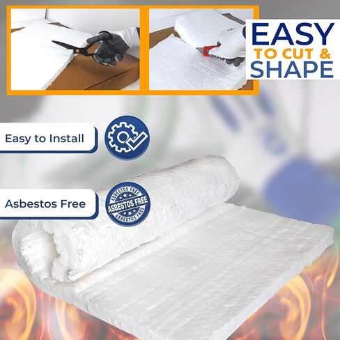 SIMOND STORE Ceramic Fiber Blanket - 8LB 2600F - 1" x 12" x 24" - High Temperature Insulation for Forge Furnace Wood Stove Fireplace Kiln Pizza Oven Chimney - Dishwasher Insulation Blanket with Knife in Kuwait