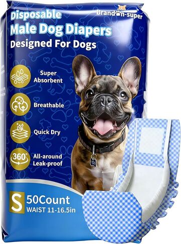 BrandonSuper Dog Diapers Male 50CT,S,Ultra Absorbent Disposable Small Puppy Dog Wraps,Leak-Proof Belly Band for Male Adult Dog and Puppy in Saudi Arabia