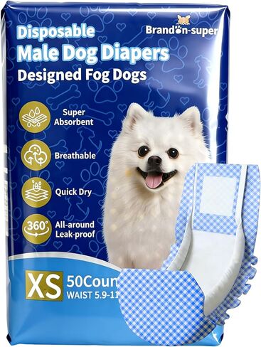 BrandonSuper Dog Diapers Male 50CT,S,Ultra Absorbent Disposable Small Puppy Dog Wraps,Leak-Proof Belly Band for Male Adult Dog and Puppy in Saudi Arabia