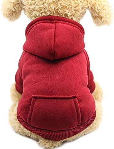 Winter Dog Hoodie Sweatshirts with Pockets and Hat Warm Dog Clothes for Small Dogs Coat Clothing Puppy Cat Custume (Small Wine Red) in Saudi Arabia