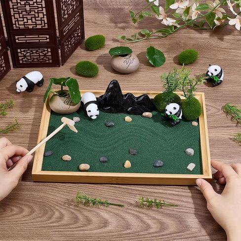 WEBEEDY Panda Mini Zen Garden للمكتب، 11x7.5 ديكور حديقة زن للمكتب الياباني للمنزل والمكتب، صندوق رمل زن للاسترخاء والتأمل، هدايا تزيين عيد ميلاد الباندا للنساء والرجال، 28x19 سم in Kuwait