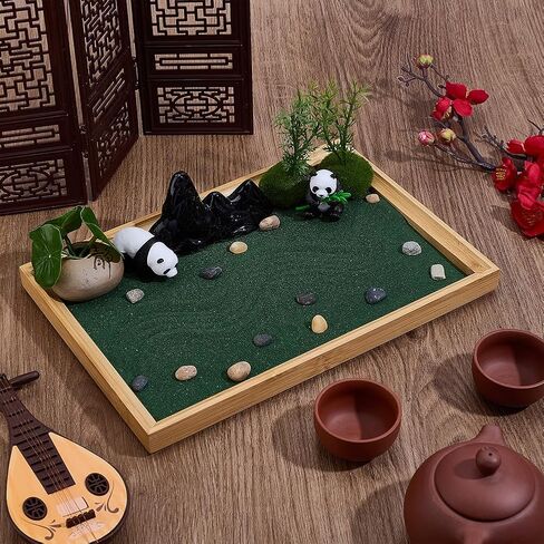 WEBEEDY Panda Mini Zen Garden للمكتب، 11x7.5 ديكور حديقة زن للمكتب الياباني للمنزل والمكتب، صندوق رمل زن للاسترخاء والتأمل، هدايا تزيين عيد ميلاد الباندا للنساء والرجال، 28x19 سم in Kuwait