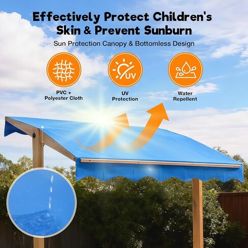 FUNTOK 48''x48'' Kids Sandbox with Lid, Wooden Sand Box with Foldable Bench Seats, Rotatable Canopy, UV-Protection, 300 Lbs Weight Capacity, for Backyard, Patio, Outdoor Play in Saudi Arabia