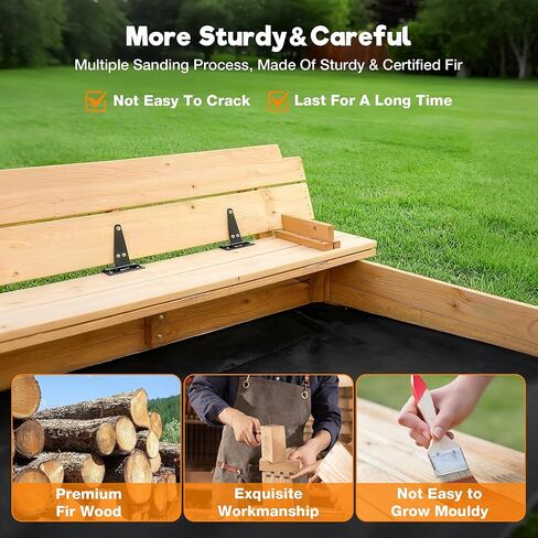 FUNTOK 48''x48'' Kids Sandbox with Lid, Wooden Sand Box with Foldable Bench Seats, Rotatable Canopy, UV-Protection, 300 Lbs Weight Capacity, for Backyard, Patio, Outdoor Play in Saudi Arabia