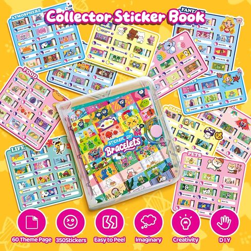 jhtigre Sticker Bracelet Kit, 400pcs Bracelet Maker with Rolls Stickers, Colorful Beads, Pendants, Sticker Collection Book, Make Bracelets & Necklaces, Wearable & Shareable Sticker Kit for Girls Gift in Kuwait