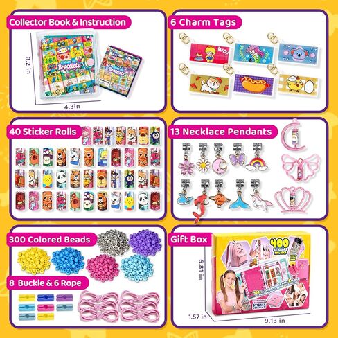 jhtigre Sticker Bracelet Kit, 400pcs Bracelet Maker with Rolls Stickers, Colorful Beads, Pendants, Sticker Collection Book, Make Bracelets & Necklaces, Wearable & Shareable Sticker Kit for Girls Gift in Kuwait
