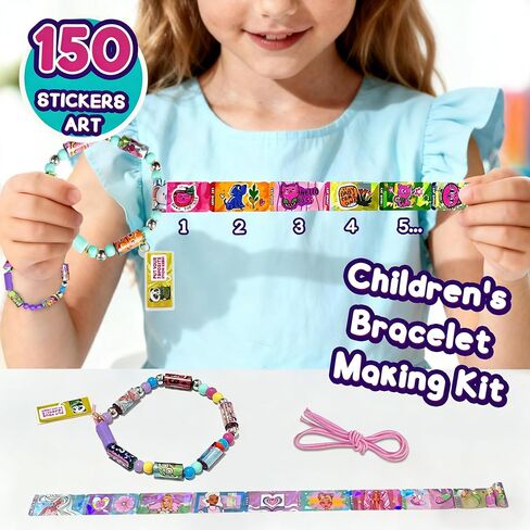 Creative Sticky Rolls Bracelet Making Kit for Kids - 150pcs DIY Reusable Sticker Craft Set, Arts & Crafts Sticker Rolls for Kids Ages 4-12, Ideal Birthday Favors, Classroom Prizes & Travel Toys in Saudi Arabia
