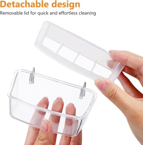 DOITOOL قطعتان من أوعية طعام قفص الطيور، مغذيات قفص الببغاء، طبق طعام معلق من البلاستيك الشفاف، 4 مقصورات، 4.52 × 2.36 × 2.16 بوصة in Kuwait