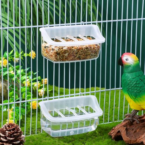 DOITOOL قطعتان من أوعية طعام قفص الطيور، مغذيات قفص الببغاء، طبق طعام معلق من البلاستيك الشفاف، 4 مقصورات، 4.52 × 2.36 × 2.16 بوصة in Kuwait