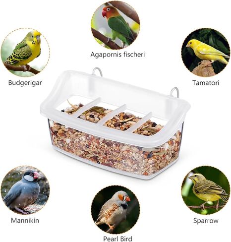 DOITOOL قطعتان من أوعية طعام قفص الطيور، مغذيات قفص الببغاء، طبق طعام معلق من البلاستيك الشفاف، 4 مقصورات، 4.52 × 2.36 × 2.16 بوصة in Kuwait