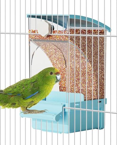 BNOSDM No Mess Bird Feeder Transparent Bird Food Container Automatic Parrot Feeder with Perch Parakeet Cage Accessories for Budgies, Canaries, Cockatoos, Finch and Lovebirds in Kuwait