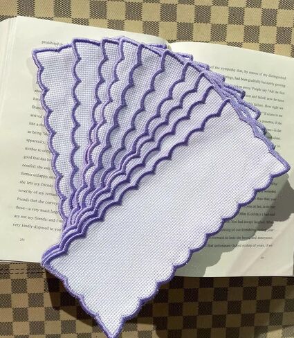 10pcs of Purple Edged 14count aida Fabric Bookmarks to do Cross Stitch,Cotton aida Fabric Edged Bookmarks,Stitch Area 30x100 aida,Outside size9x20cm, Blank Cross Stitch Bookmarks in Kuwait