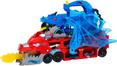 ​مجموعة مسار سيارات لعبة المدينة من هوت ويلز، ناقلة تنين مزدوجة نهائية وسيارتين مصبوبتين، تنين كبير الحجم وتنين قابل للفصل، تخزن أكثر من 20 مركبة in Kuwait