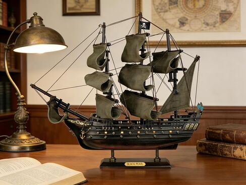 SAILINGSTORY نموذج سفينة قرصان خشبية ديكور سفينة شراعية لؤلؤة سوداء مقاس 15 بوصة أشرعة متعثرة in Kuwait