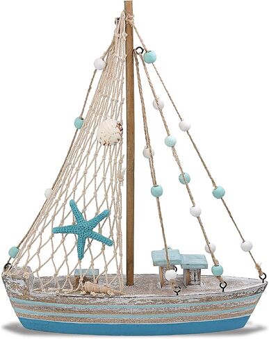 CoTa Global Ocean Breeze Sailboat Nautical Decor - Handmade Beach Themed Wooden Boat Home Decor for Living Room Shelves, Tabletop, Desk, Cute Nautical Party Decorations - 11.3 Inches in Saudi Arabia
