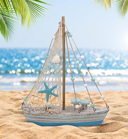 CoTa Global Ocean Breeze Sailboat Nautical Decor - Handmade Beach Themed Wooden Boat Home Decor for Living Room Shelves, Tabletop, Desk, Cute Nautical Party Decorations - 11.3 Inches in Saudi Arabia