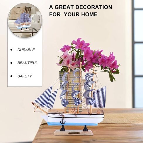 Sewroro Pirate Pirate Sailboat Model Decor Model Wooden Models 1Pc Nautical Decor Sailing for Ocean Theme Party Home Photo Props Sky- Blue Nautical Bathroom in Saudi Arabia