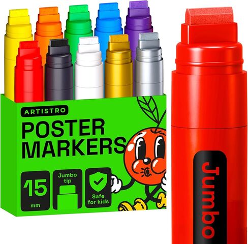 ARTISTRO Poster Markers Jumbo Set Acrylic Markers with 15mm Wide Jumbo Tip for Murals, Tagging, Posters - Large for Rock, Wood, Plastic, Leather, Metal, Fabric, Ceramic in Saudi Arabia