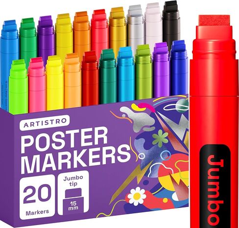 ARTISTRO Poster Markers Jumbo Set Acrylic Markers with 15mm Wide Jumbo Tip for Murals, Tagging, Posters - Large for Rock, Wood, Plastic, Leather, Metal, Fabric, Ceramic in Saudi Arabia