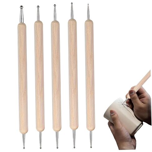 5PCS Embossing Tool Dual Tips Dotting Tools for Painting & Sculpting Steel Embossing Pen with Wooden Handle for Transfer Paper Nail Art Nail Art Dotting Tool in Kuwait