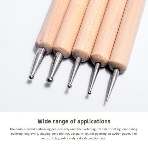 5PCS Embossing Tool Dual Tips Dotting Tools for Painting & Sculpting Steel Embossing Pen with Wooden Handle for Transfer Paper Nail Art Nail Art Dotting Tool in Kuwait