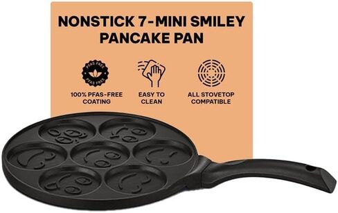 Kitchenfun Blini - صانع فطائر صغيرة غير لاصقة - صانع كريب من الألومنيوم غير السام، خالي من PFAS، مقالي غير لاصقة، مجموعة مقلاة طهي لـ 7 فطائر صغيرة مبتسمة، مقلاة غير لاصقة، مقلاة بيض in Kuwait