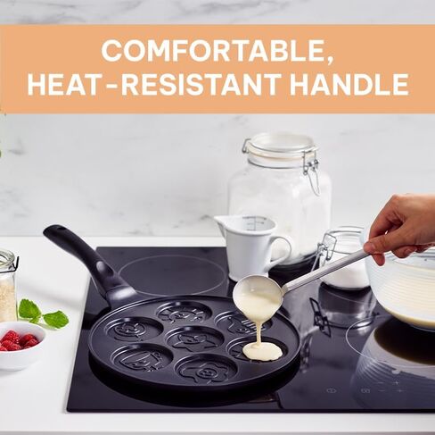 Kitchenfun Blini - صانع فطائر صغيرة غير لاصقة - صانع كريب من الألومنيوم غير السام، خالي من PFAS، مقالي غير لاصقة، مجموعة مقلاة طهي لـ 7 فطائر صغيرة مبتسمة، مقلاة غير لاصقة، مقلاة بيض in Kuwait