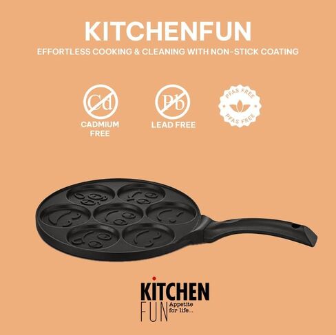 Kitchenfun Blini - صانع فطائر صغيرة غير لاصقة - صانع كريب من الألومنيوم غير السام، خالي من PFAS، مقالي غير لاصقة، مجموعة مقلاة طهي لـ 7 فطائر صغيرة مبتسمة، مقلاة غير لاصقة، مقلاة بيض in Kuwait