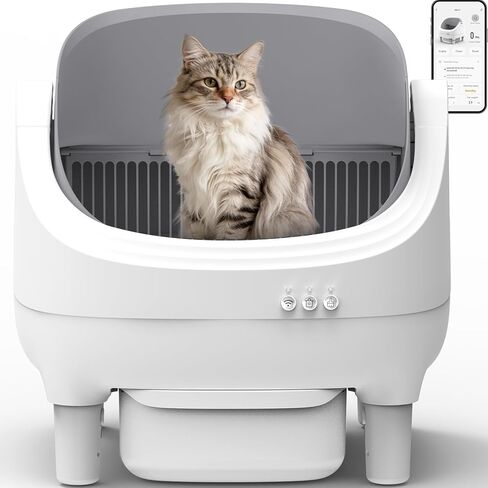Self Cleaning Litter Box, Automatic Cat Litter Box-APP Control, Open-Design Electric Litter Box, Safety Anti-Pinch, Odor-Free Waste Disposal Includes Trash Bags, Suitable for Multiple Cats, Grey in Kuwait
